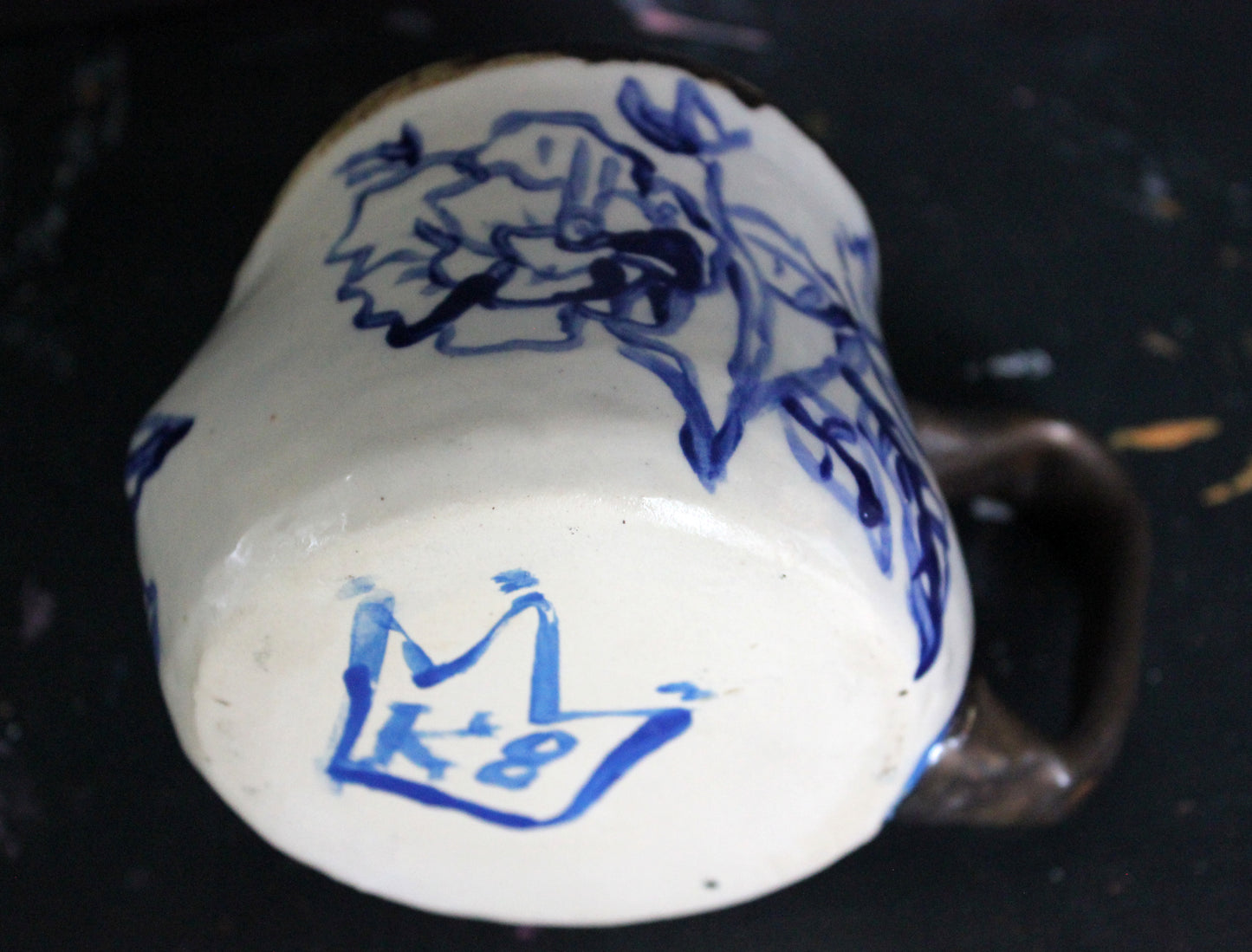 Blue Floral Mug with Pink Interior