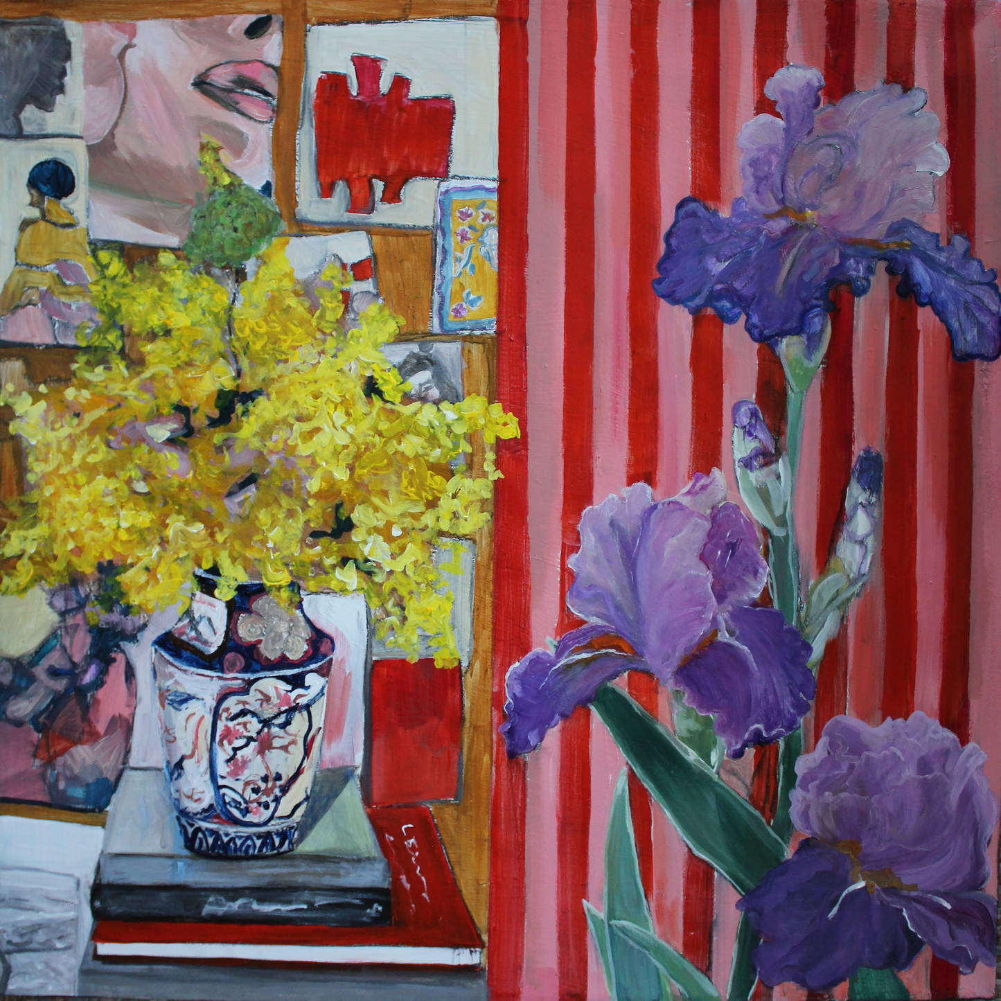 Bookshelf Still Life with Iris Print