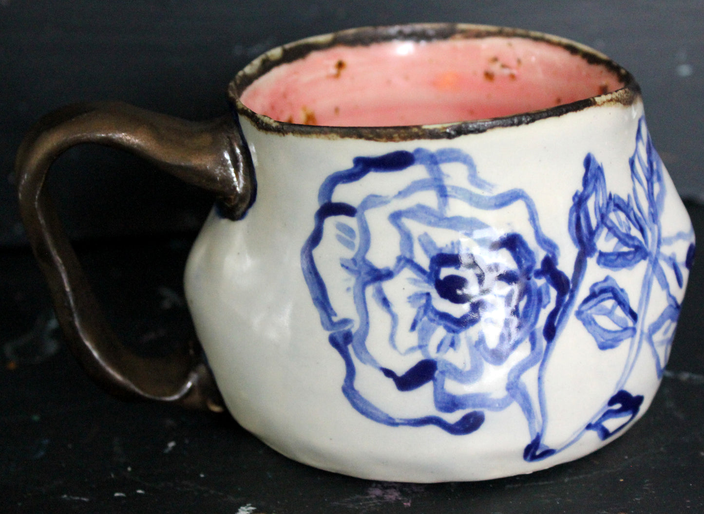 Blue Floral Mug with Pink Interior