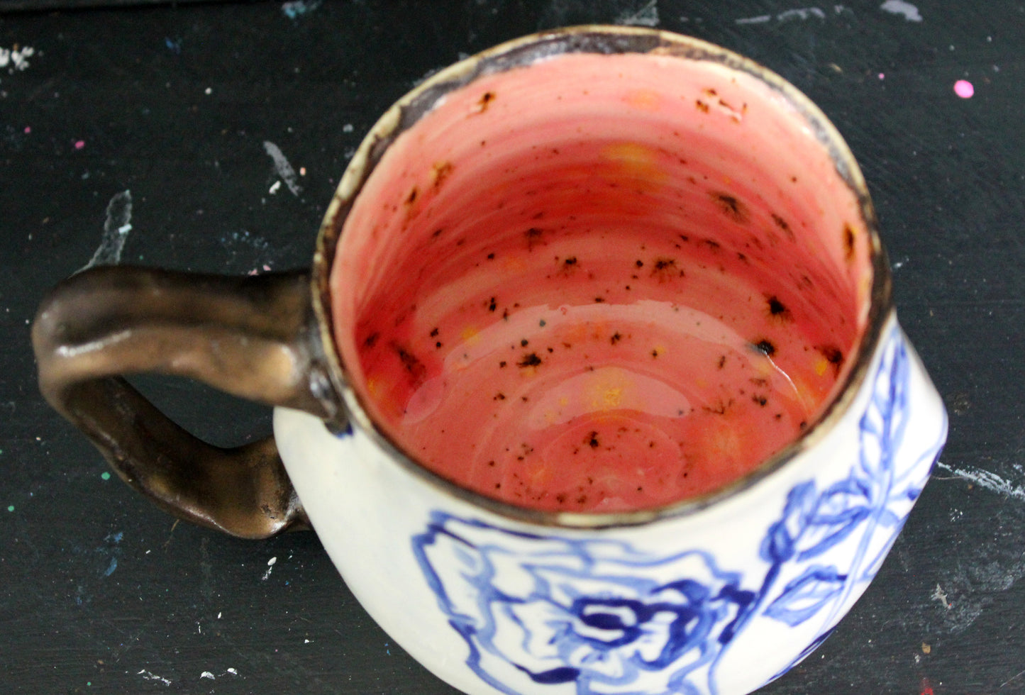 Blue Floral Mug with Pink Interior