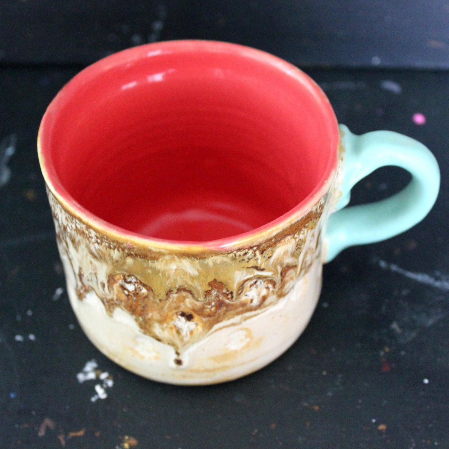 Caramel Drip Mug with Seafoam Handle
