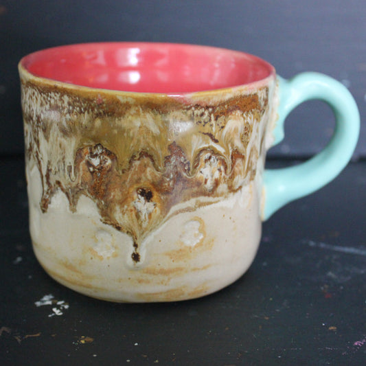 Caramel Drip Mug with Seafoam Handle