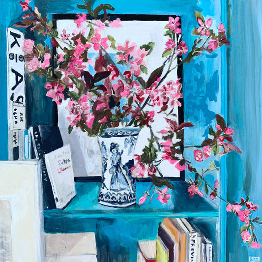 Bookshelf with Azaleas print